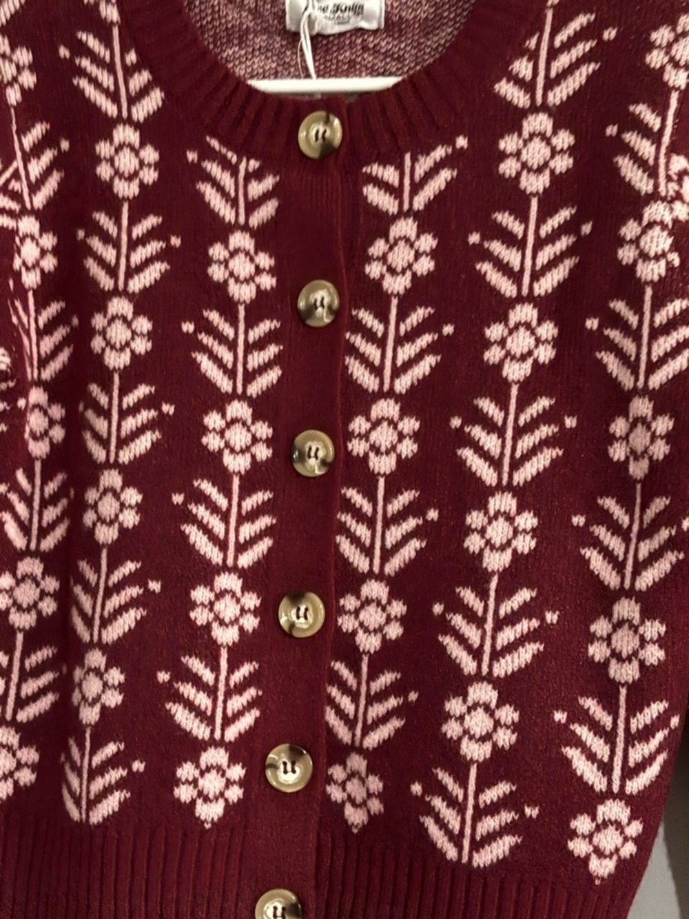 Love knits Floral Burgundy Button-Front Cardigan Sweater - Picture 3 of 6